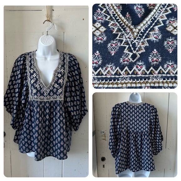 Antropologie RD and Koko Embroidered Peasant Blouse Top - Picture 1 of 11